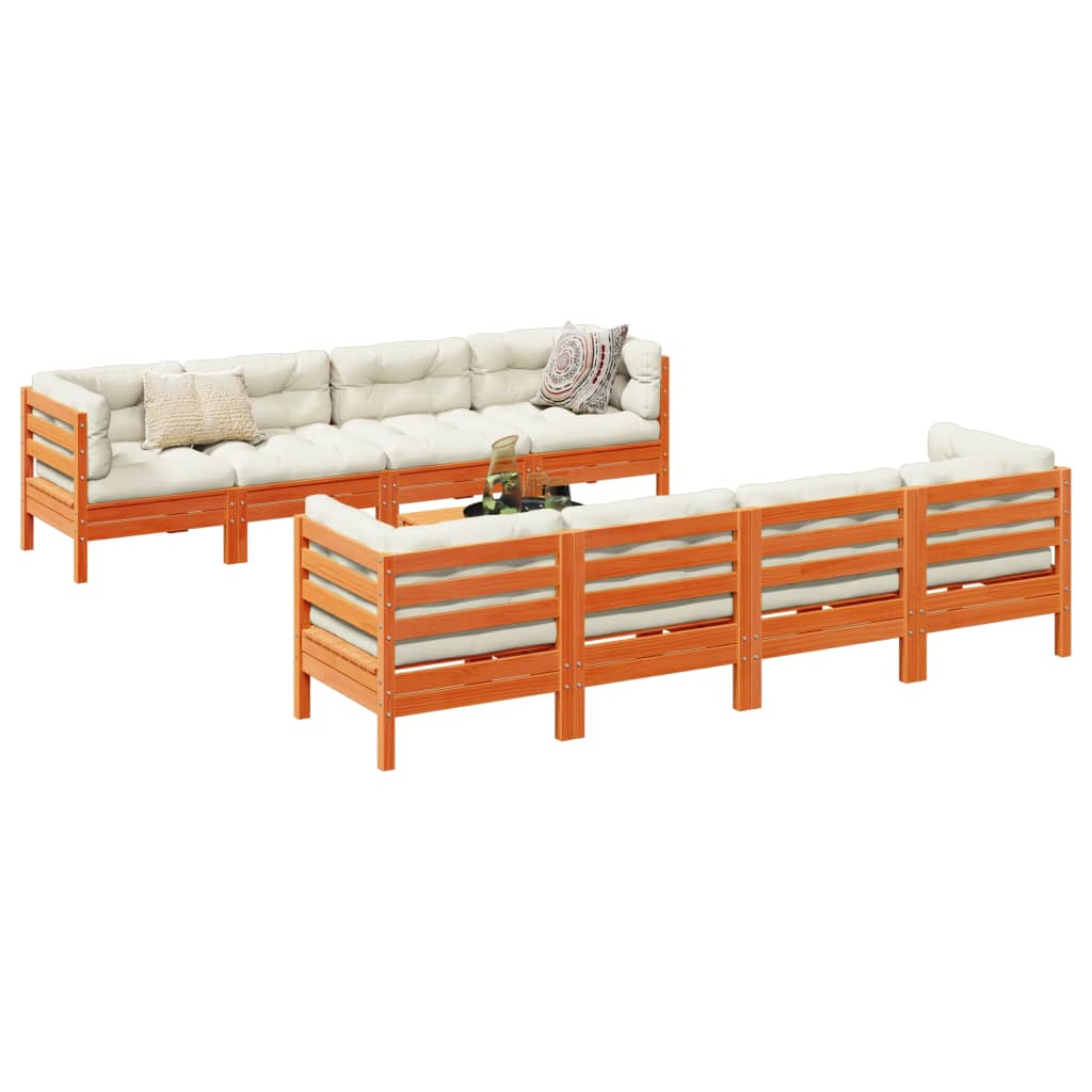 vidaXL 9-piece garden sofa set with cushions, solid pine, honey brown.