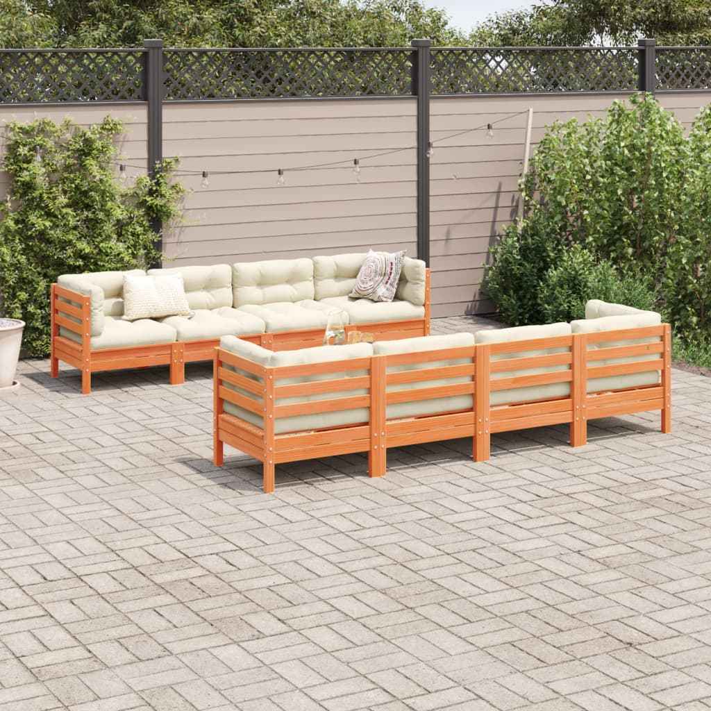 vidaXL 9-piece garden sofa set with cushions, solid pine, honey brown.