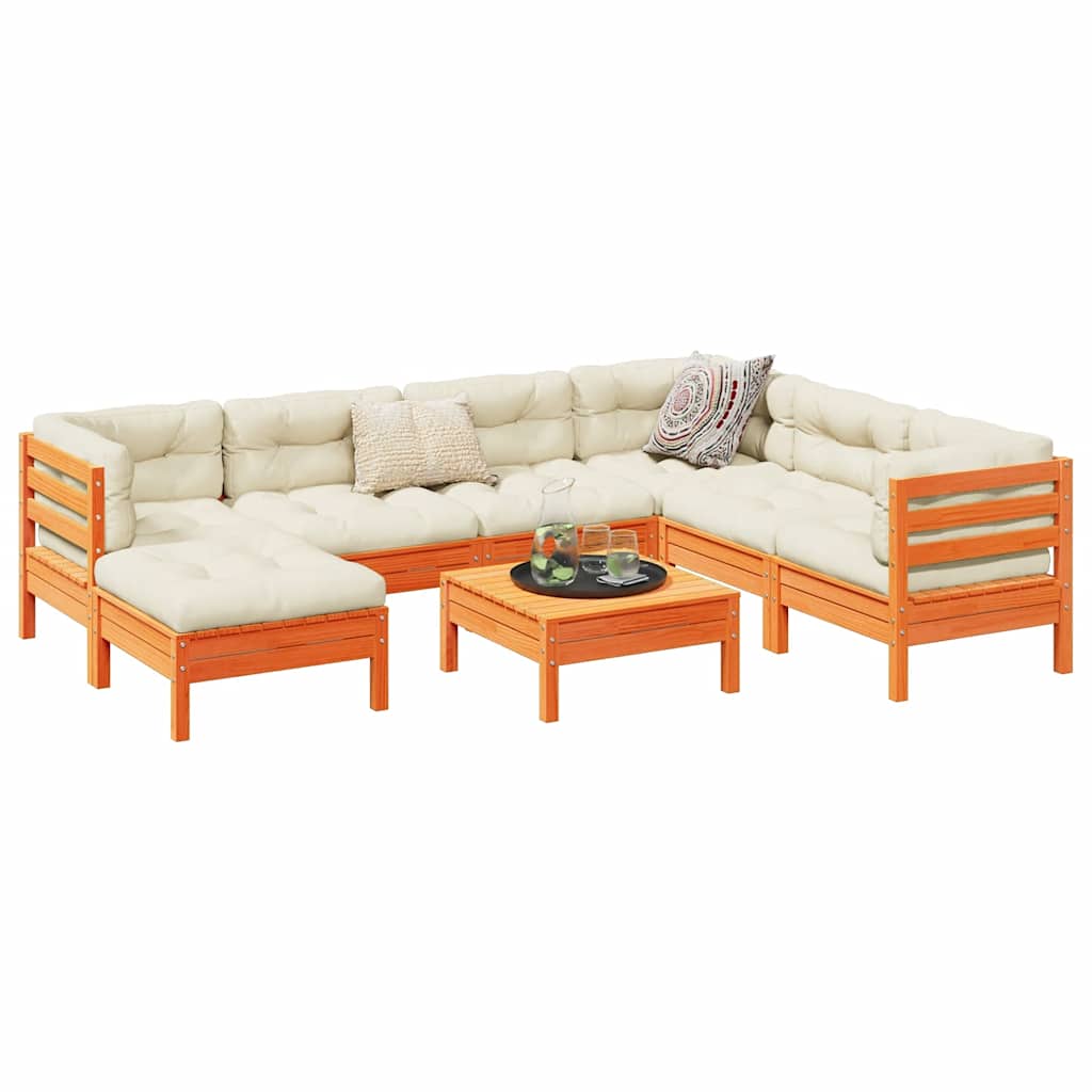 vidaXL 8pcs conj. sofás jardim c/ almofadões pinho maciço castanho mel