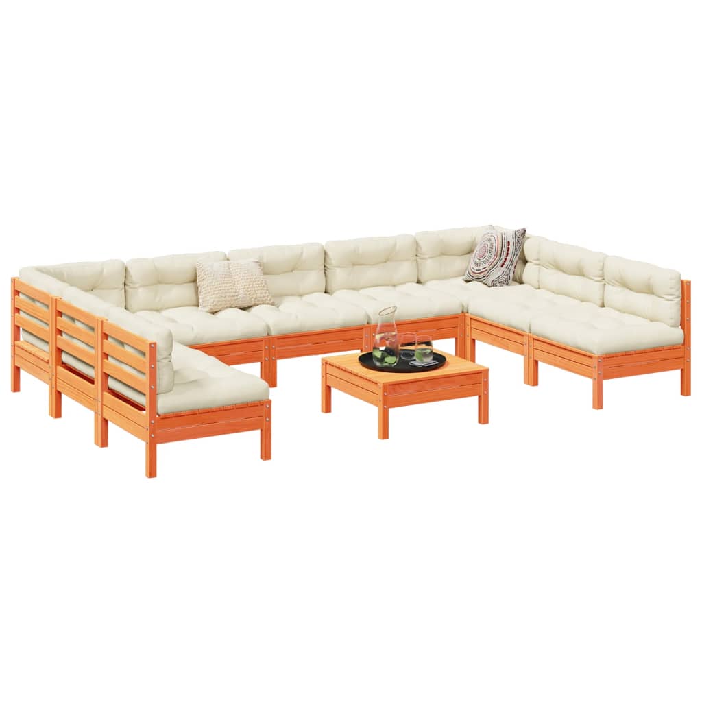 vidaXL 10pcs garden sofa set with cushions, solid pine, honey brown