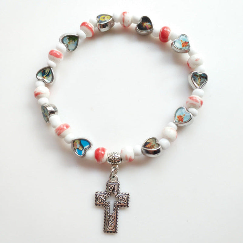 Pulseira Corações Sagrados com Cruz