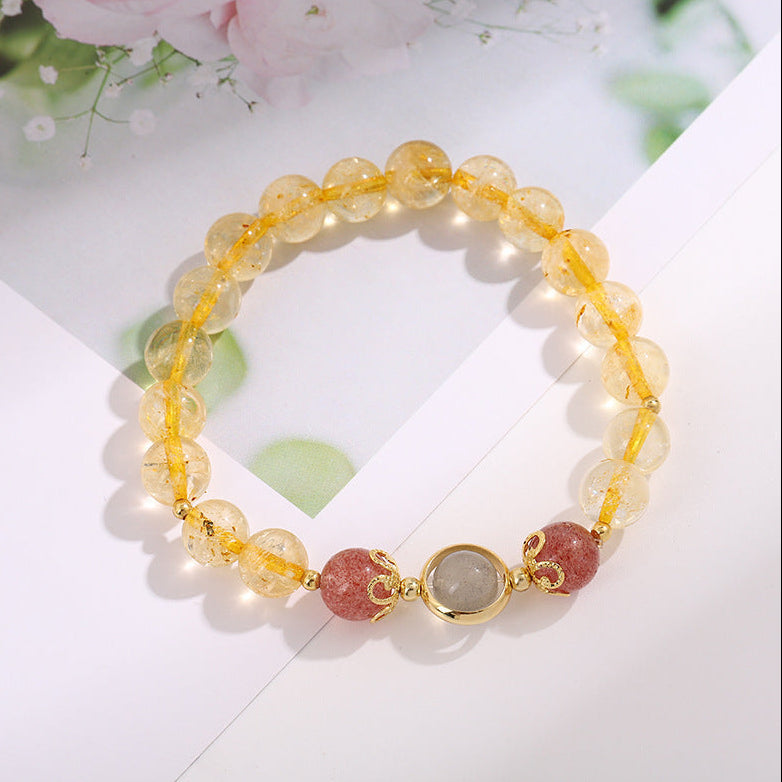 Natural Citrine and Rutilated Quartz Bracelet