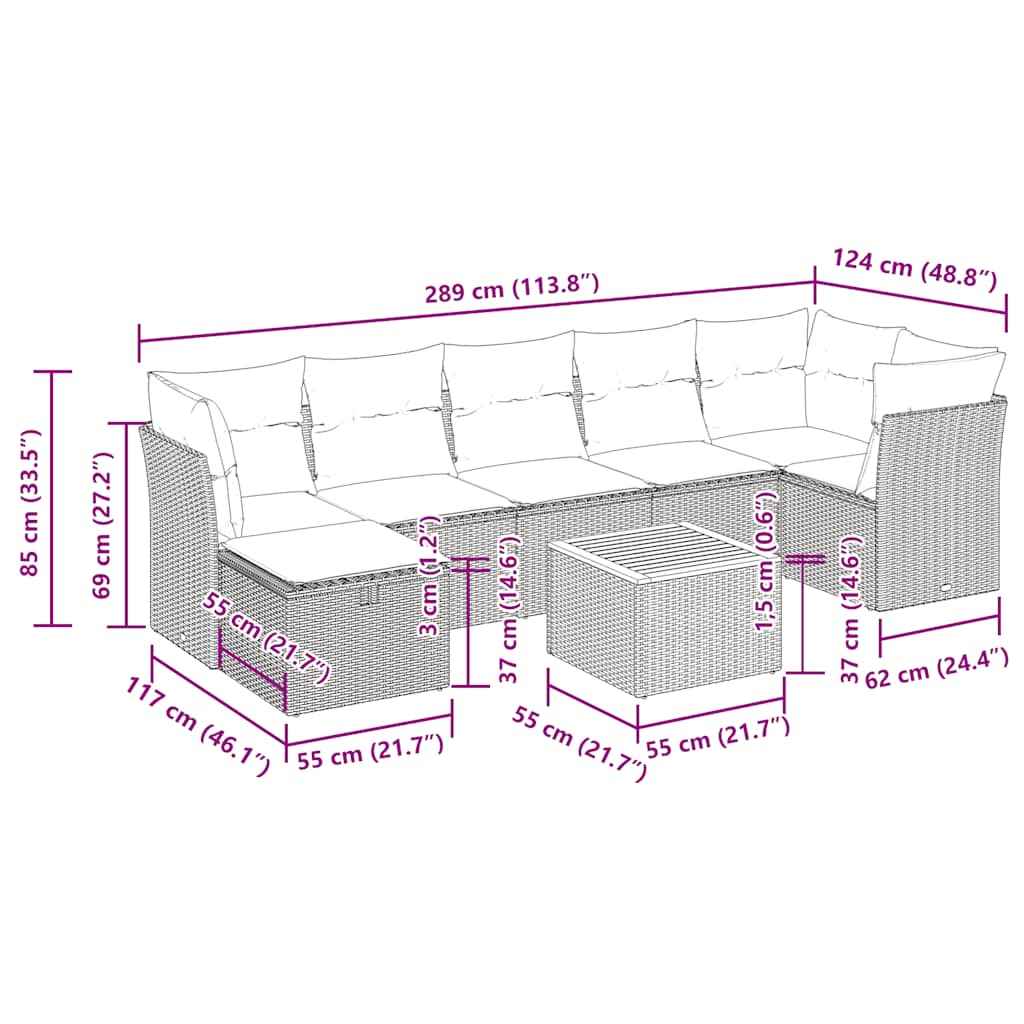 vidaXL 8 pcs conjunto sofás de jardim c/ almofadões vime PE cinzento