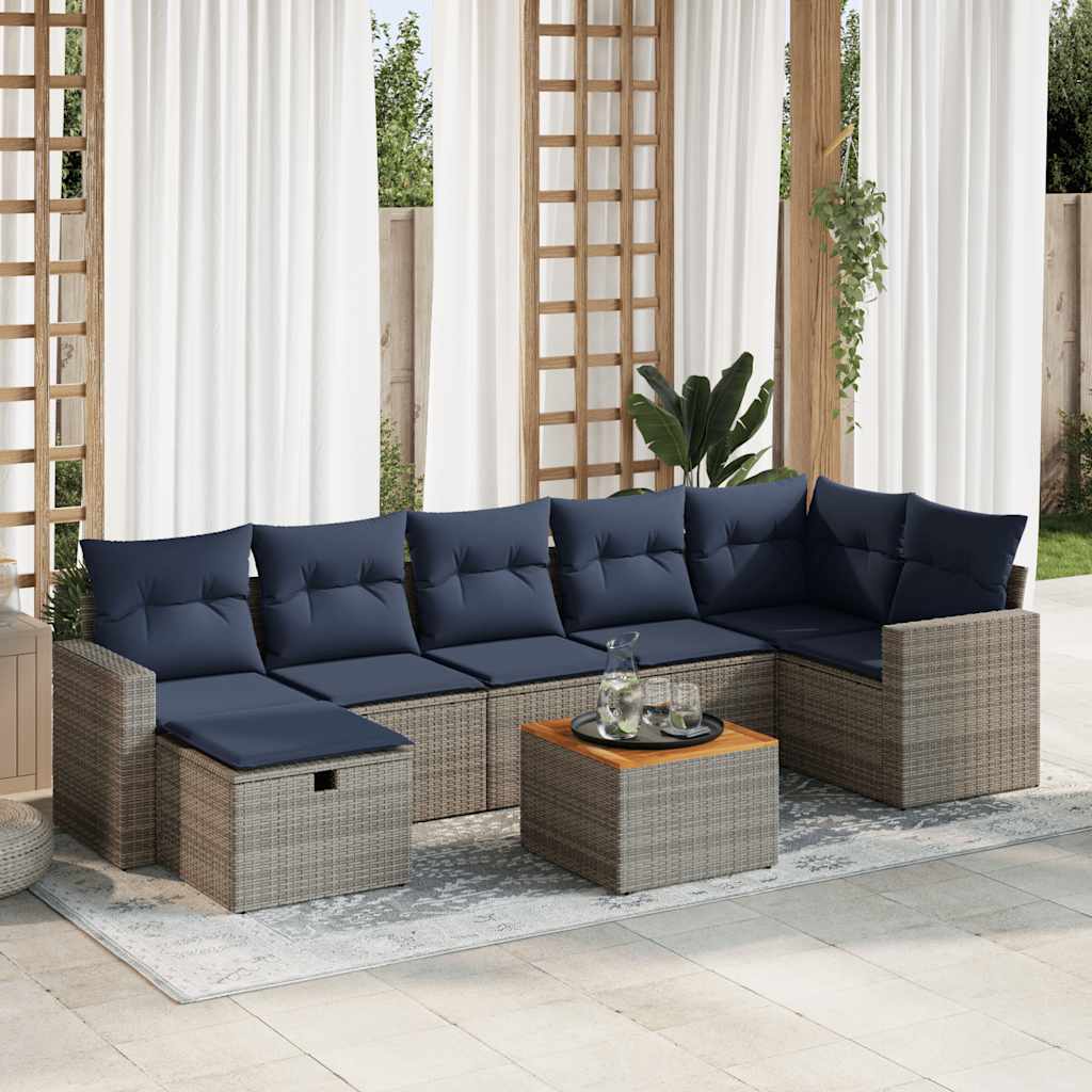 vidaXL 8-piece garden sofa set with cushions, gray PE wicker.