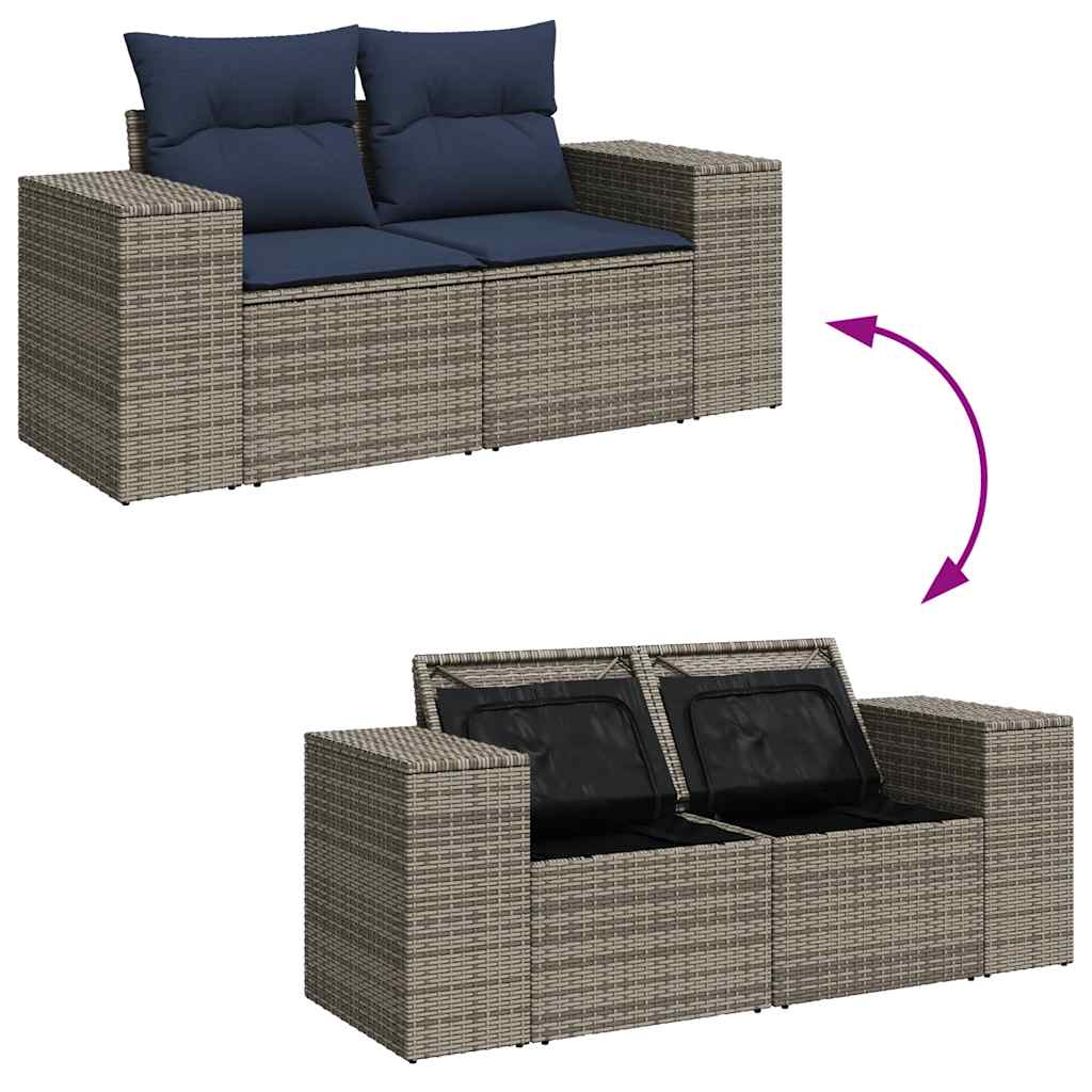 vidaXL 8-piece garden sofa set with cushions, gray PE wicker.