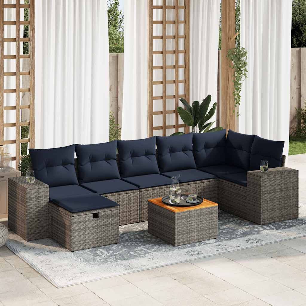 vidaXL 8-piece garden sofa set with cushions, gray PE wicker.