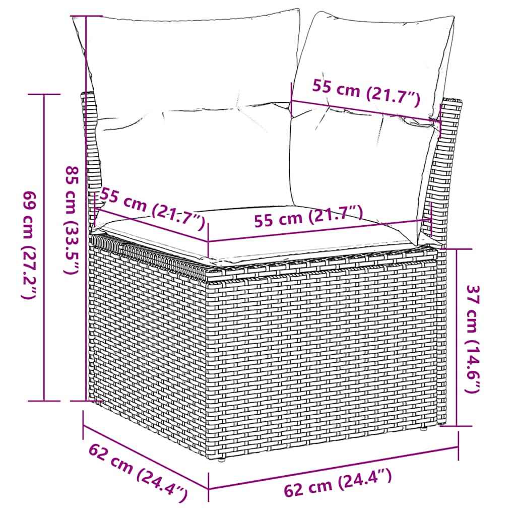 vidaXL 11-piece garden sofa set with cushions, gray PE wicker.