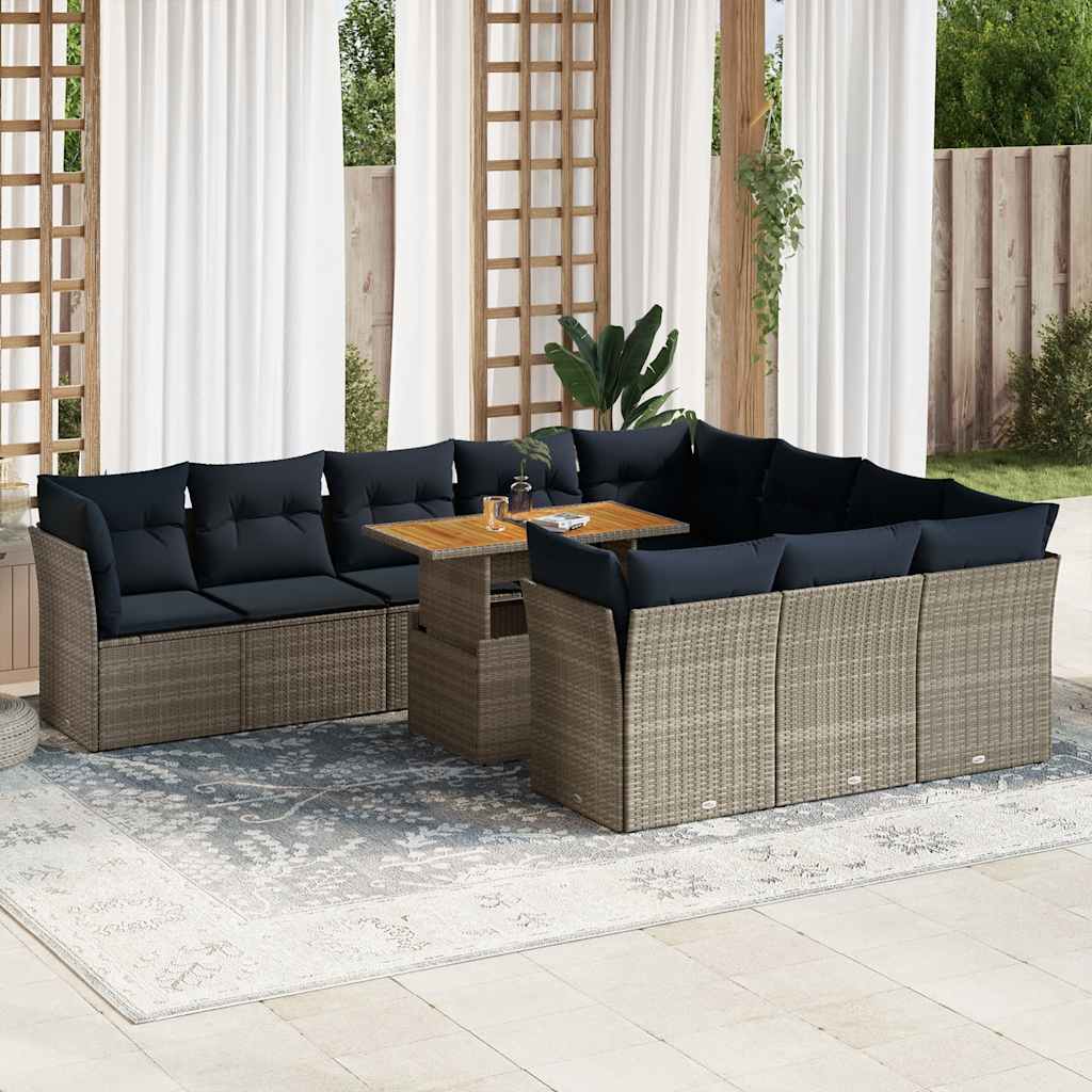 vidaXL 11-piece garden sofa set with cushions, gray PE wicker.