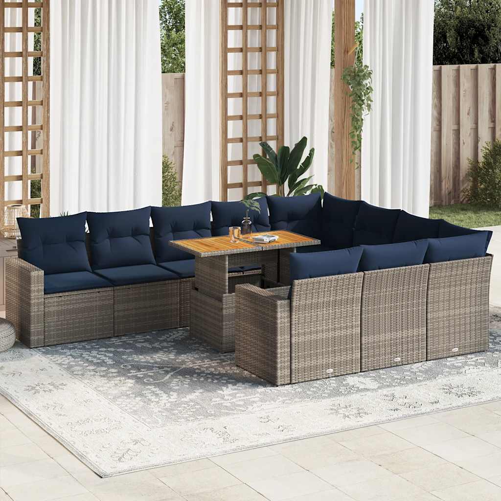 vidaXL 11-piece garden sofa set with cushions, gray PE wicker.