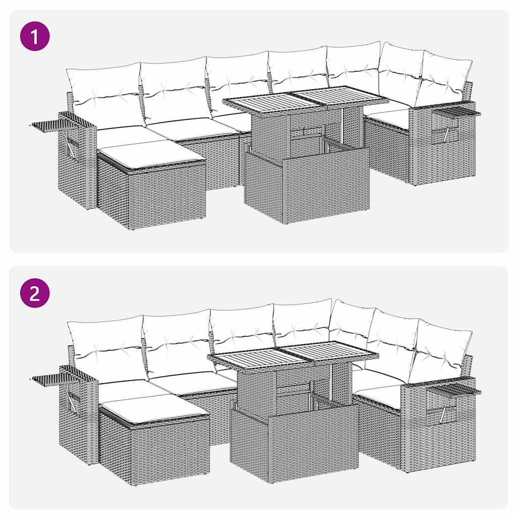 vidaXL 8 pcs conjunto sofás de jardim c/ almofadões vime PE cinzento