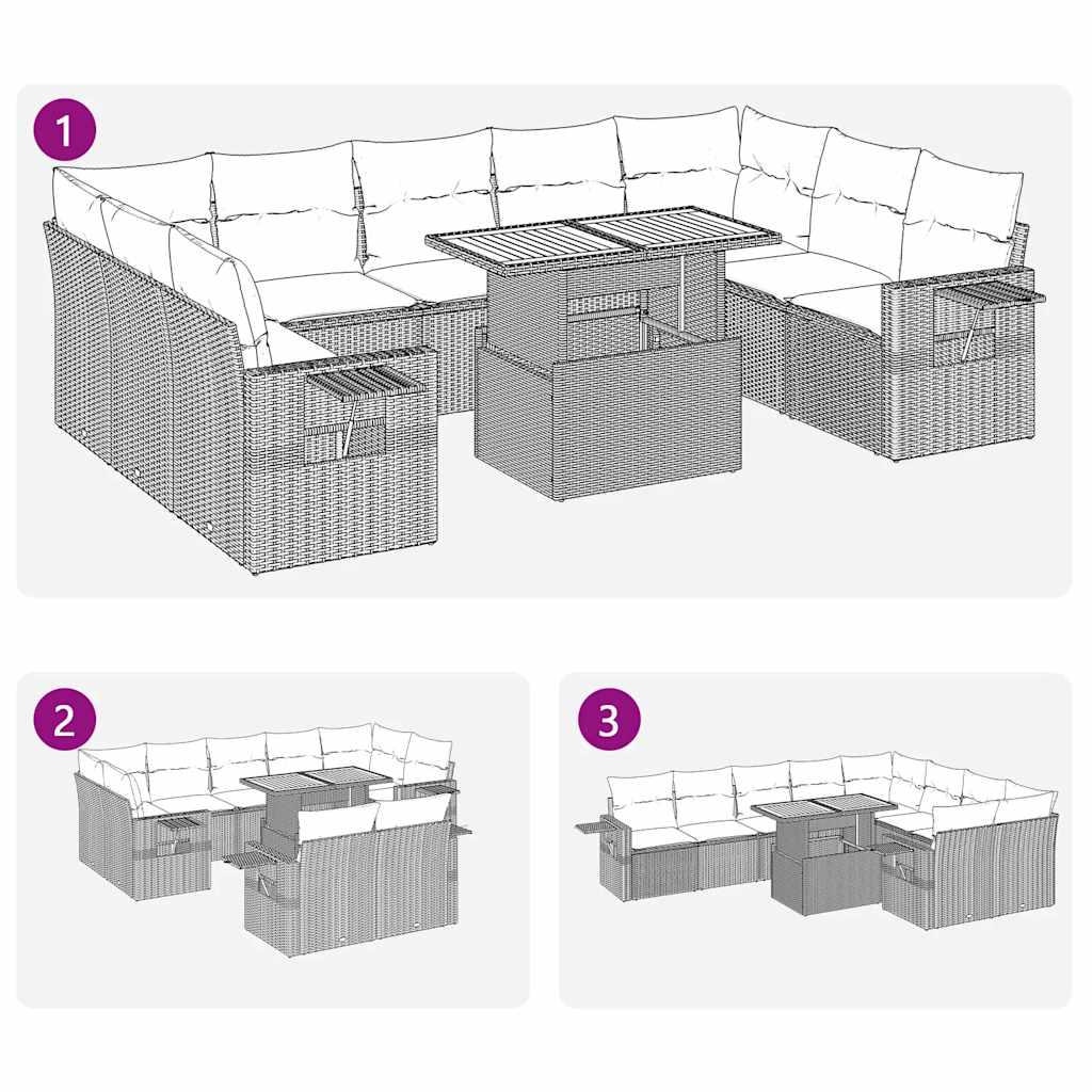 vidaXL 10 pcs conjunto sofás de jardim c/ almofadões vime PE cinzento