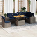 vidaXL 7-piece garden sofa set with wicker cushions, PE gray.