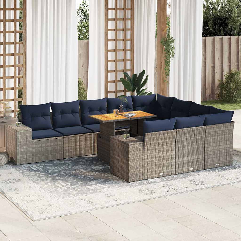 vidaXL 11-piece garden sofa set with cushions, gray PE wicker.