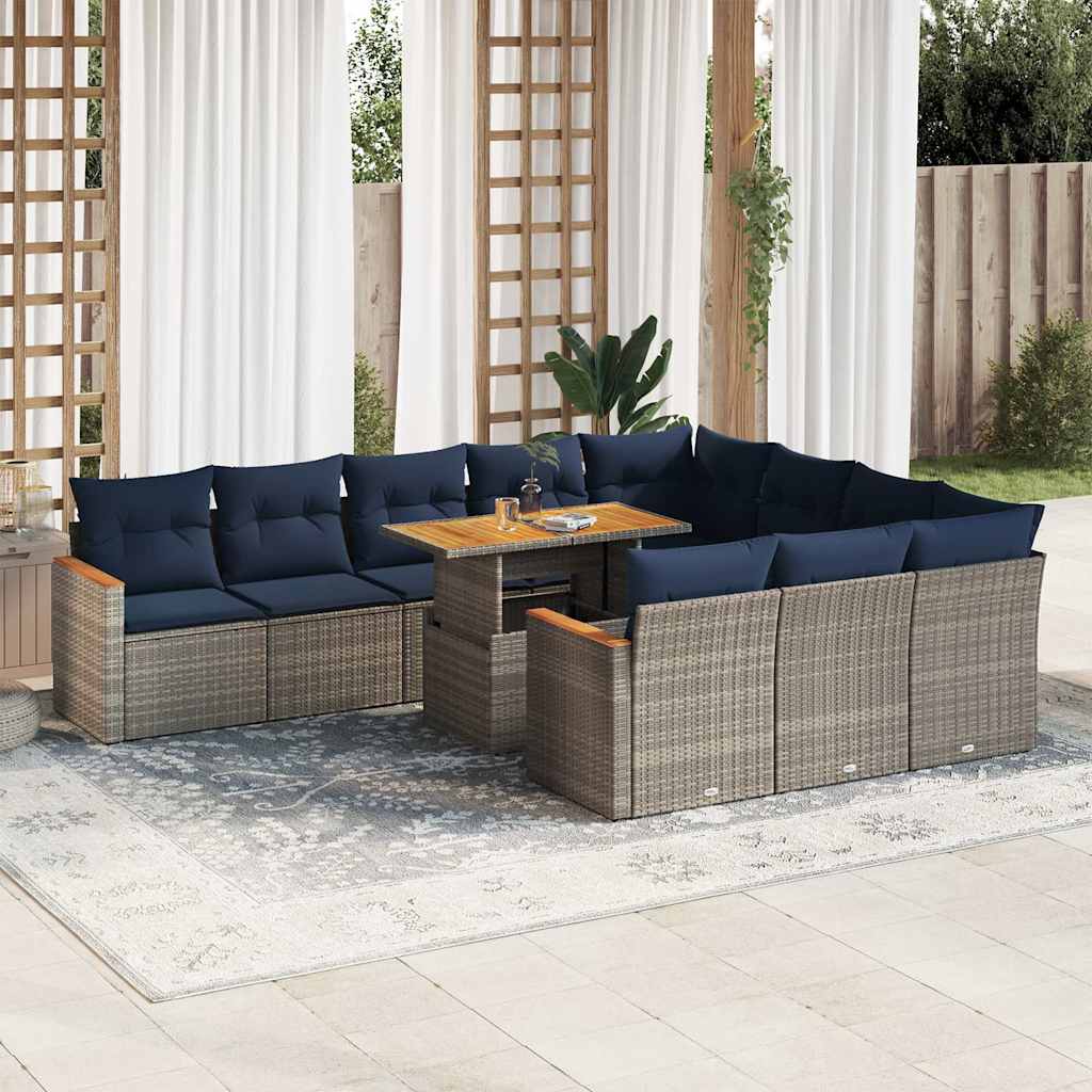 vidaXL 11-piece garden sofa set with cushions, gray PE wicker.