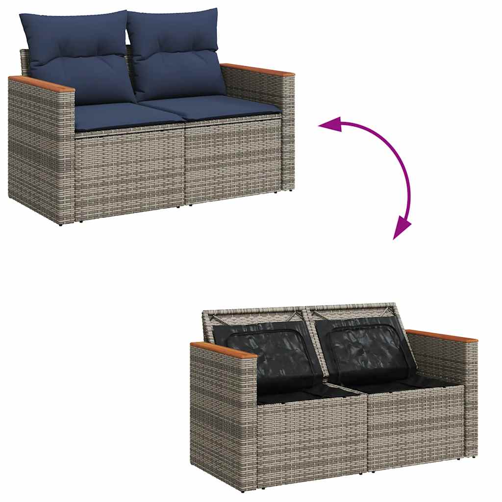 vidaXL 11-piece garden sofa set with cushions, gray PE wicker.