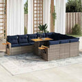 vidaXL 11-piece garden sofa set with cushions, wicker, PE/acacia.