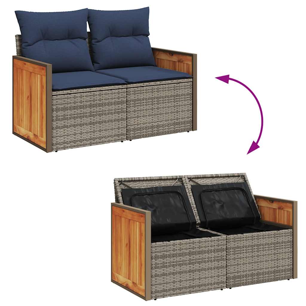 vidaXL 11-piece garden sofa set with cushions, wicker, PE/acacia.