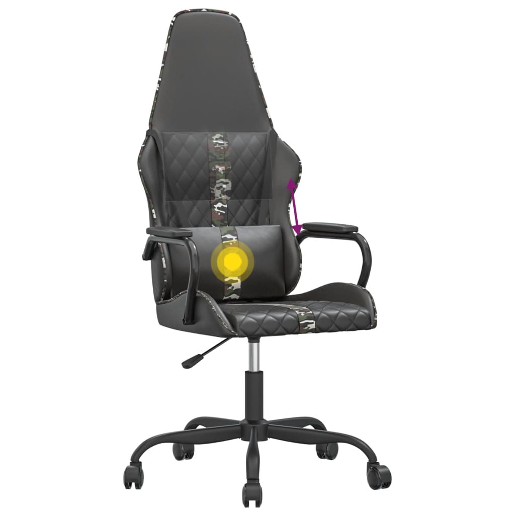vidaXL Gaming Chair with Massage Features, Camouflage and Black Faux Leather