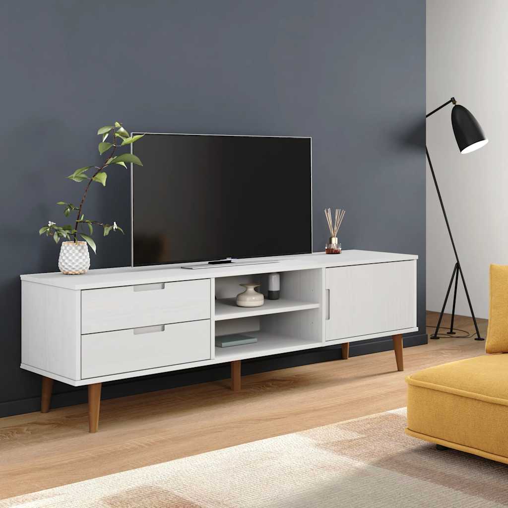 vidaXL Móvel de TV MOLDE 158x40x49 cm pinho maciço branco