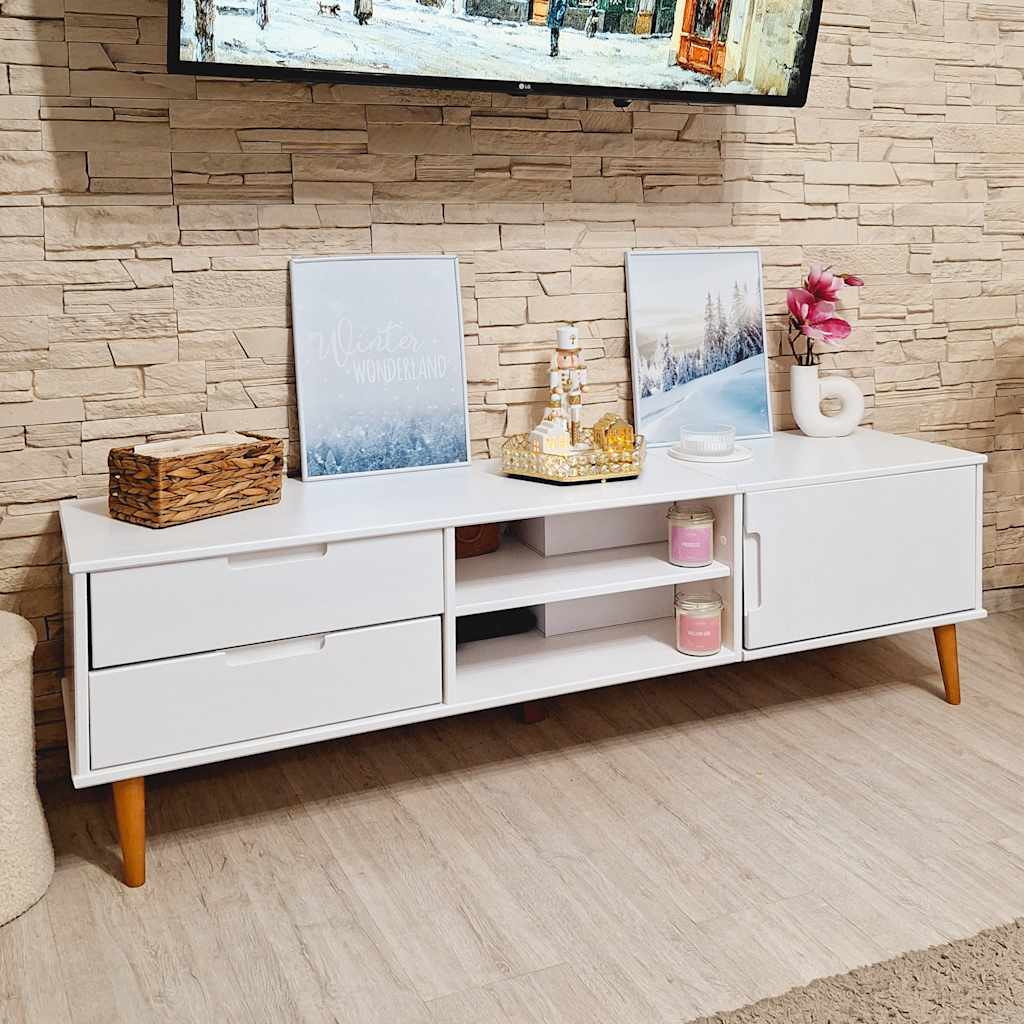 vidaXL Móvel de TV MOLDE 158x40x49 cm pinho maciço branco