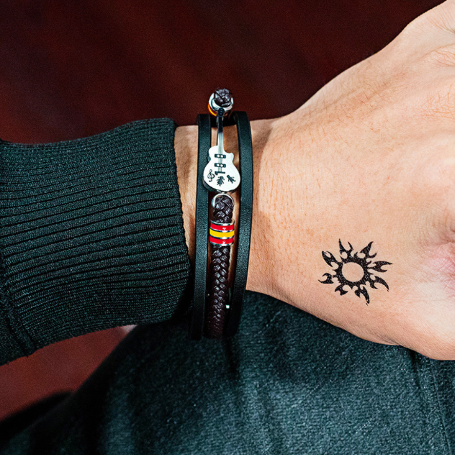 Pulseira de Couro e Aço Inoxidável Guitarra