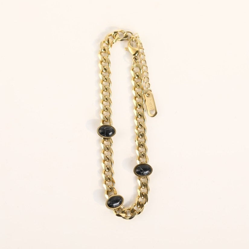 Pulseira em Aço Inoxidável e Pedra Natural