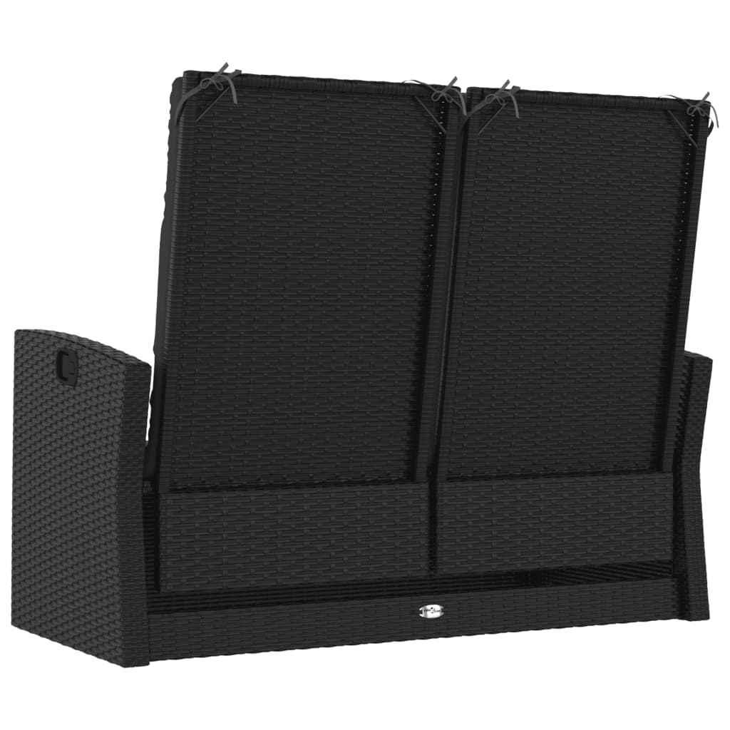 vidaXL Banco de jardim reclinável com almofadões 118 cm vime PE preto