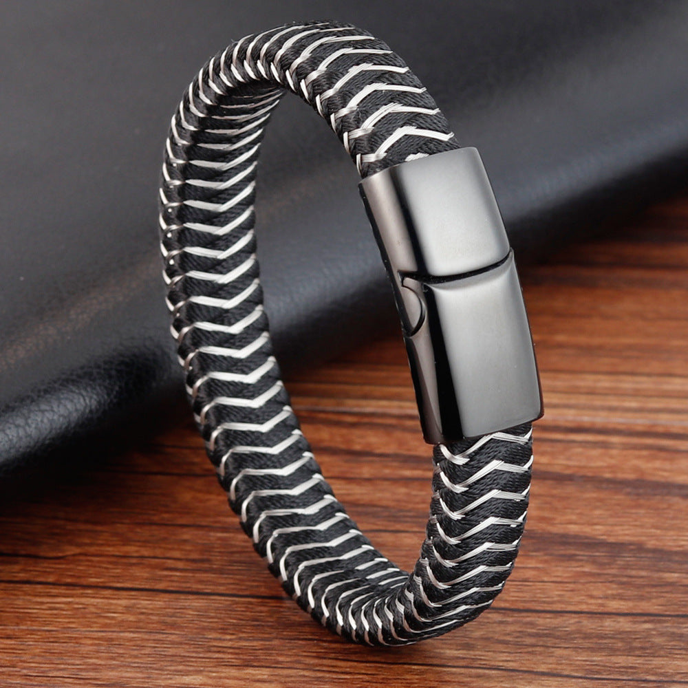Leather and Stainless Steel Bracelet
