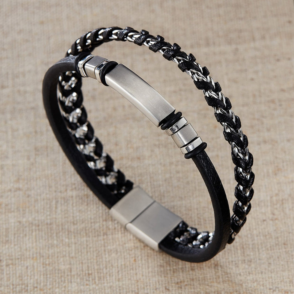 Pulsera de cuero y acero inoxidable