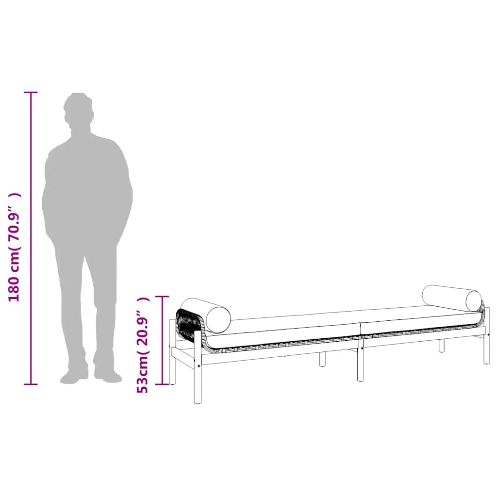 vidaXL Banco de jardim com almofadão acácia e vime PE preto
