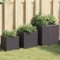 vidaXL Vasos de jardim 3 pcs vime PE preto