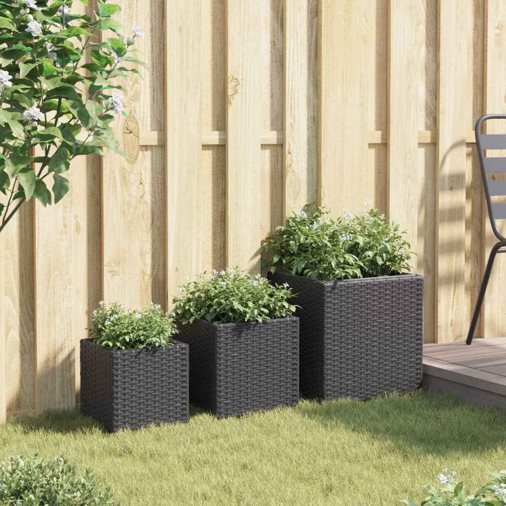 vidaXL Vasos de jardim 3 pcs vime PE preto