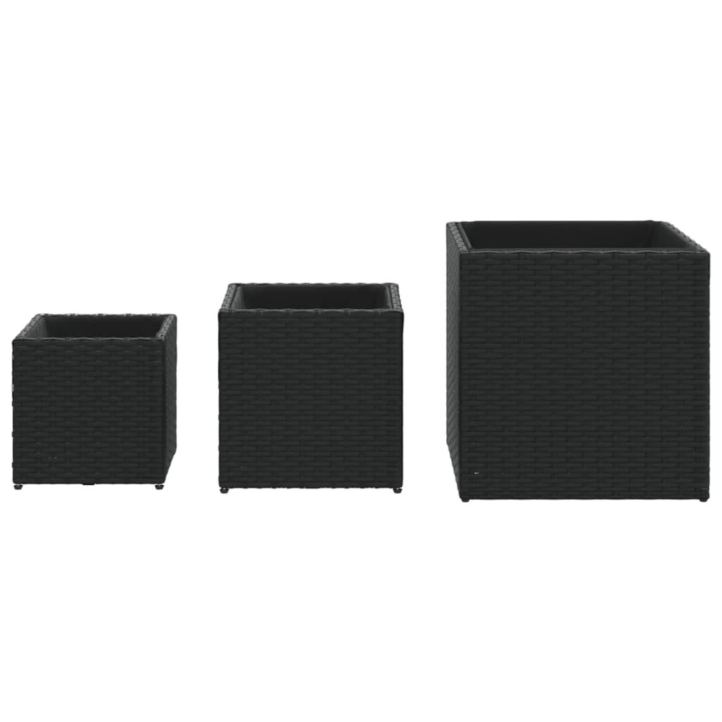 vidaXL Vasos de jardim 3 pcs vime PE preto
