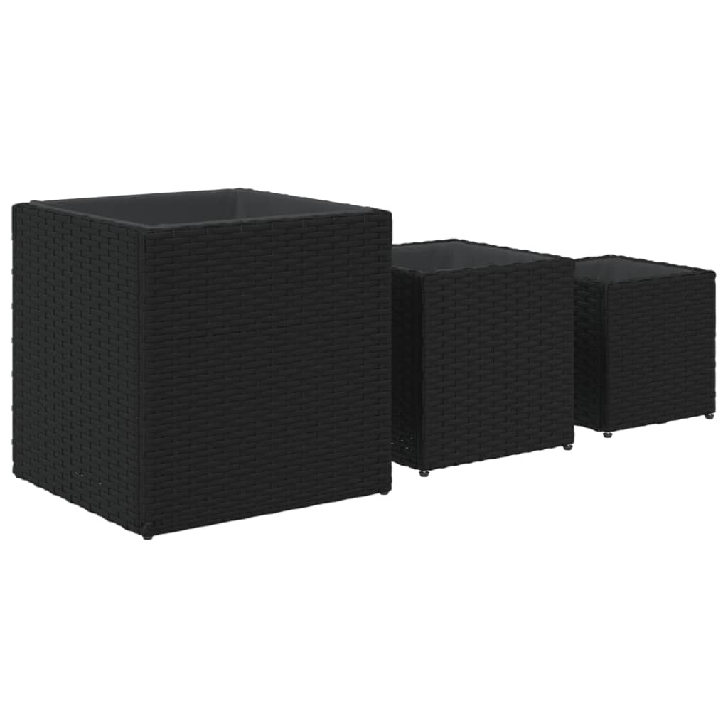 vidaXL Vasos de jardim 3 pcs vime PE preto