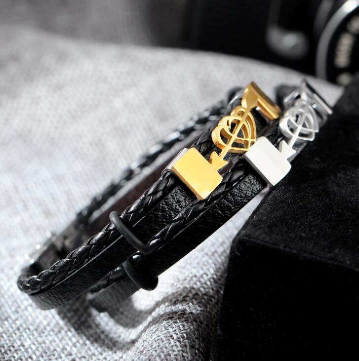 Pulseira de Couro e Aço Inoxidável