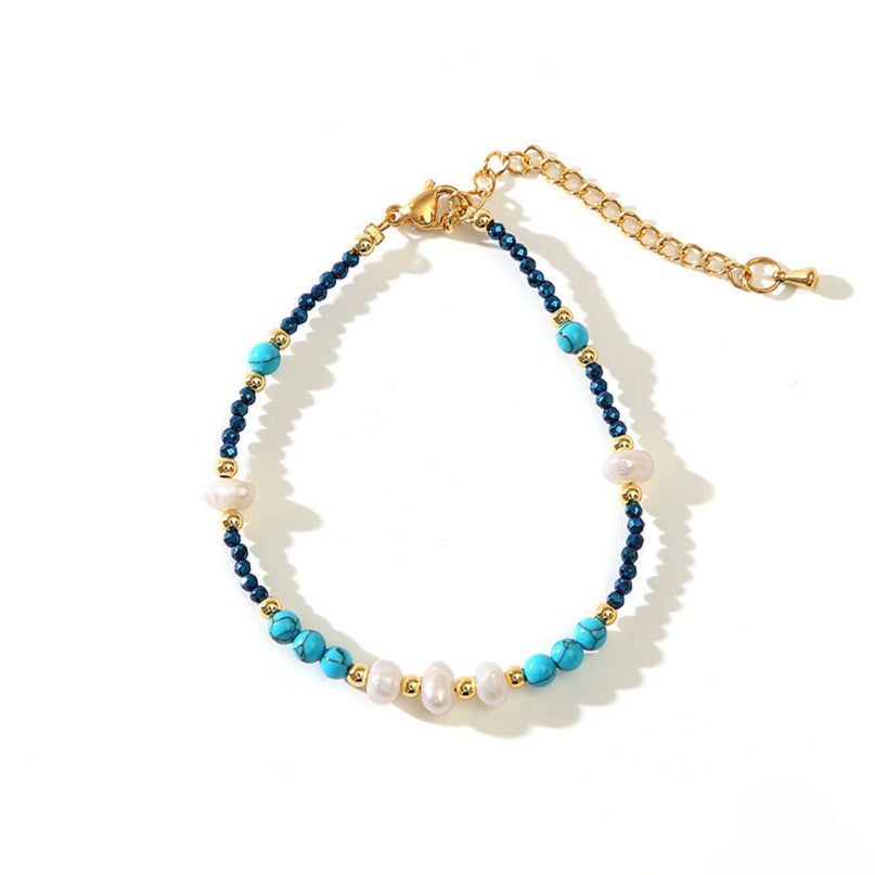 Pulseira de Pérola e Pedra Natural