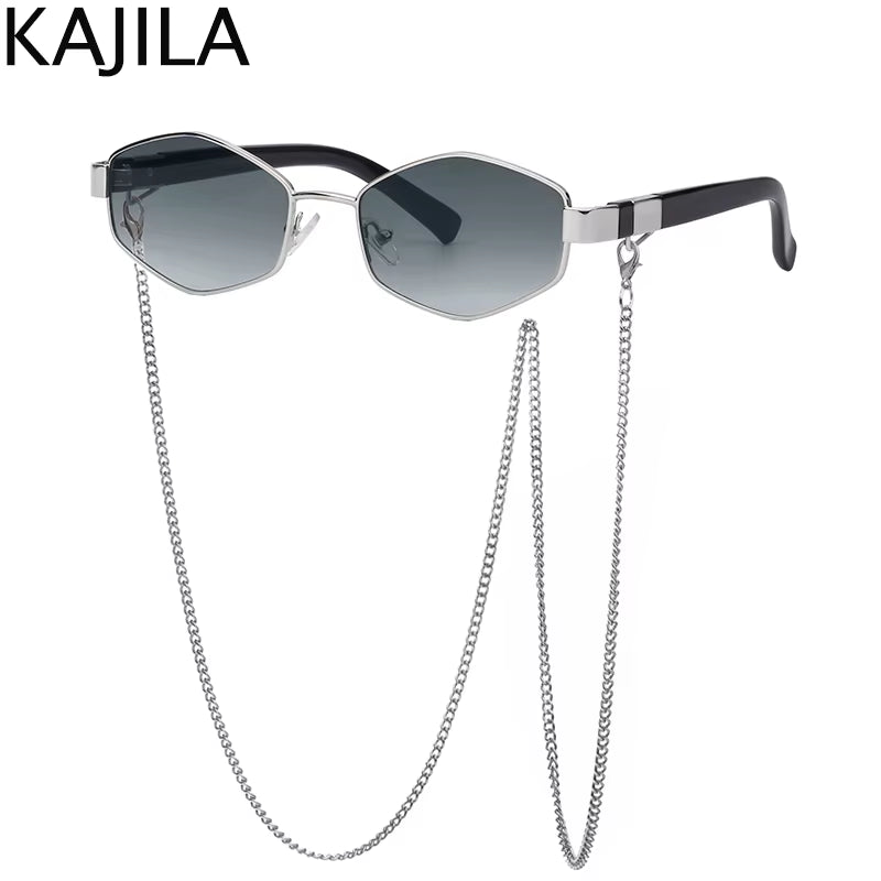Sexy Small Frame Hexagon Sunglasses Women with Chain 2025 Luxury Brand Designer Punk Sun Glasses for Ladies Shades Gafas De Sol