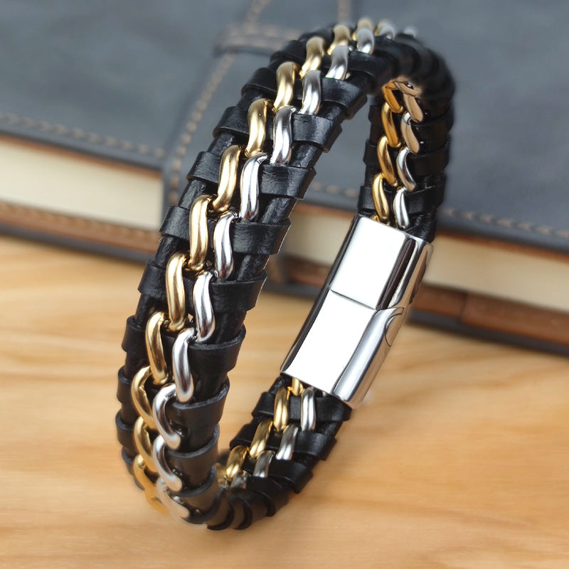 Leather and Stainless Steel Bracelet