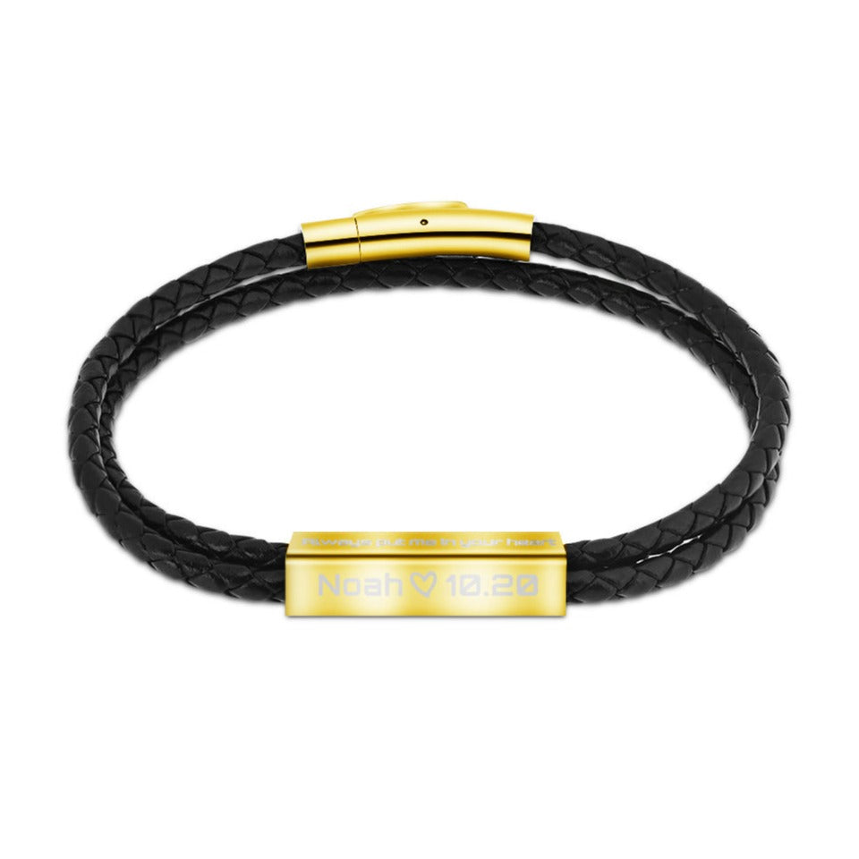 Personalized Leather and Stainless Steel Bracelet