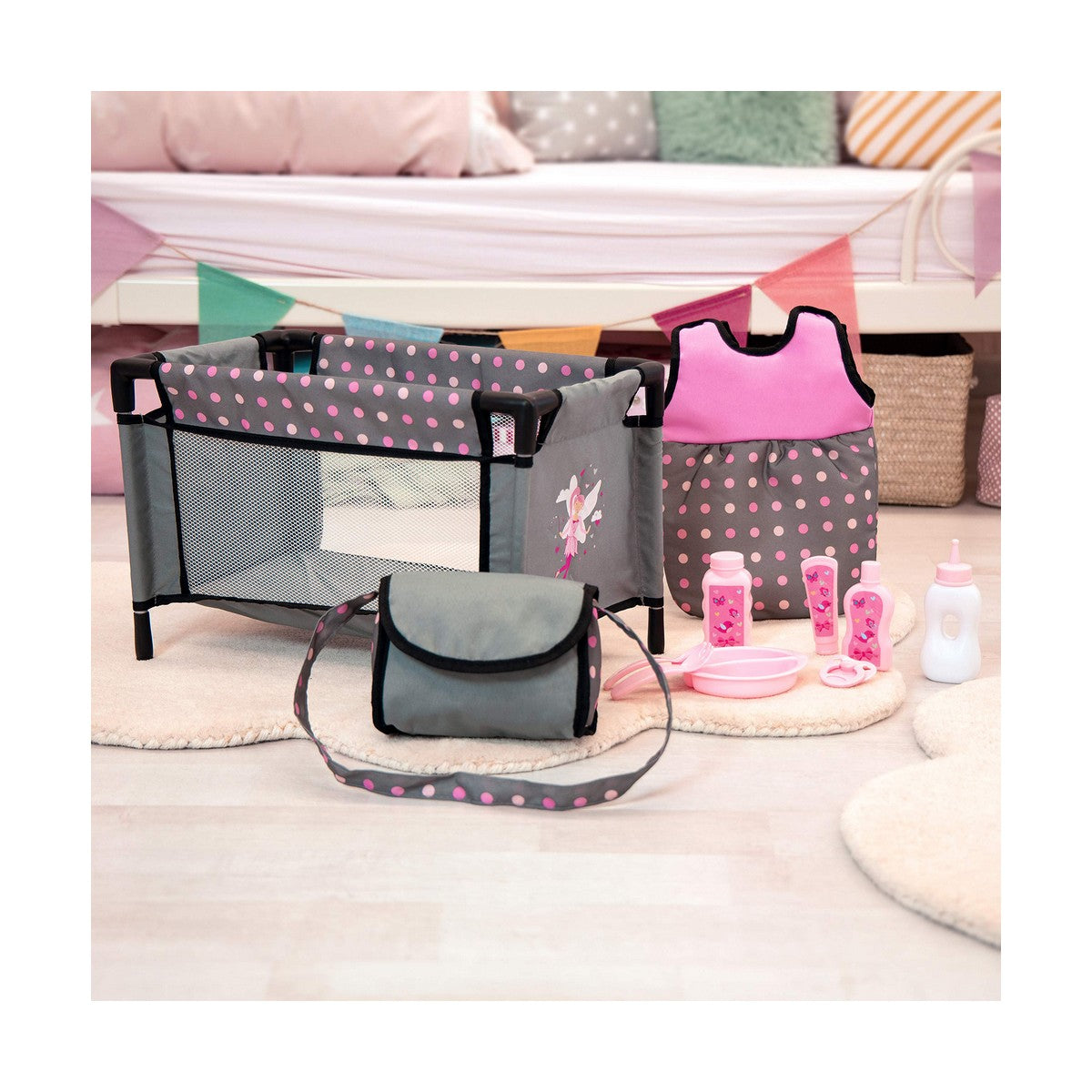 Accesorios para muñecas Reig, 11 piezas, gris y rosa