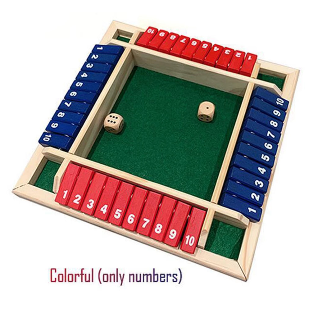 4 Sided 10 Number Shut the Box Dice Tabletop Board Game Wooden Flaps Toy Home Enetertainment Party Pub Bar KTV 2 to 4 Players