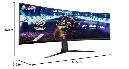 ASUS ROG Strix XG49VQ, Curved Ultra-Wide Gaming Monitor (3840 X 1080P, 144 Hz, USB 3.0 Freesync 2 HDR, Displayhdr 400, 125% sRGB, Dci-P3. 90%, Shadow Boost), 49", Black
