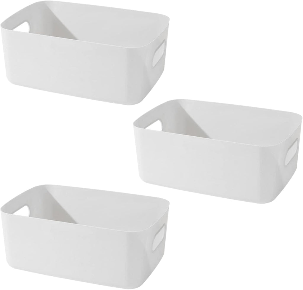 Cestas multiusos de 3 piezas, cajas organizadoras de plástico con asas, cajas apilables con asas (blancas) 
