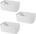 Cestas multiusos de 3 piezas, cajas organizadoras de plástico con asas, cajas apilables con asas (blancas) 