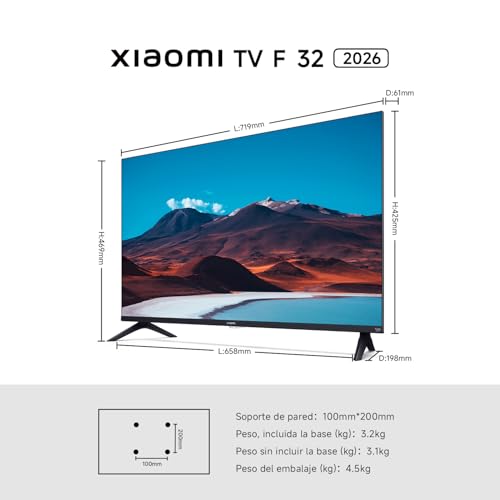 XIAOMI TV F 32, 32 polegadas (81 cm), HD, Smart TV, Fire OS7, controlo de voz Alexa, áudio Dolby, DTS Virtual: X, DTS-HD, compatível com Apple AirPlay, 2025