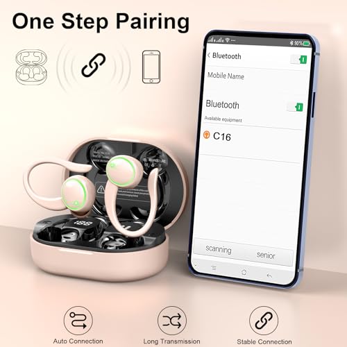 Bluetooth Headphones, Mpermeable Wireless Noise Cancelling Headphones ENC and 4 HD Mics, Sports Bluetooth Headphones with HiFi Stereo, Wireless Earbuds with Display