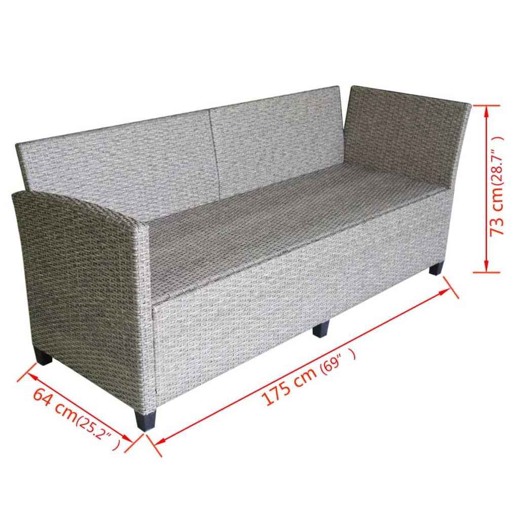 vidaXL 3 pcs conjunto lounge de jardim c/ almofadões vime PE cinzento