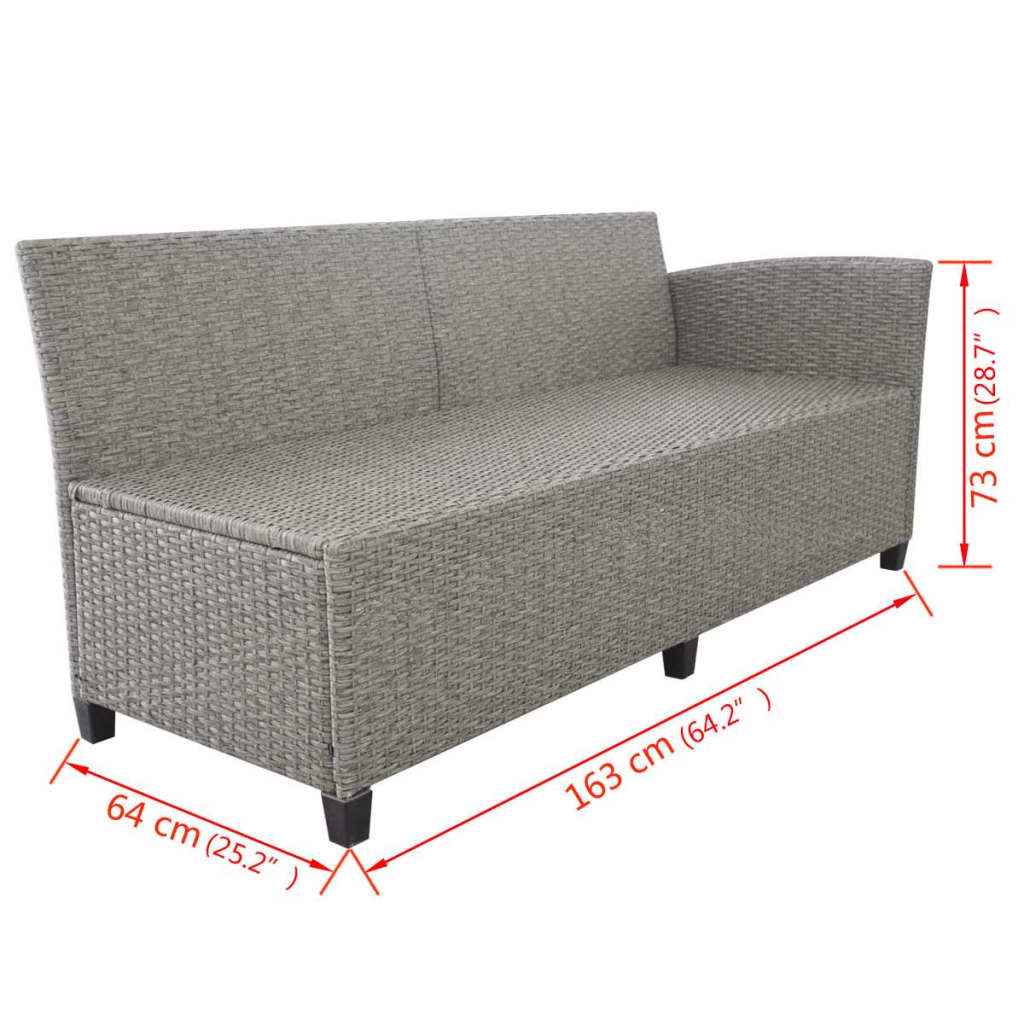 vidaXL 3 pcs conjunto lounge de jardim c/ almofadões vime PE cinzento