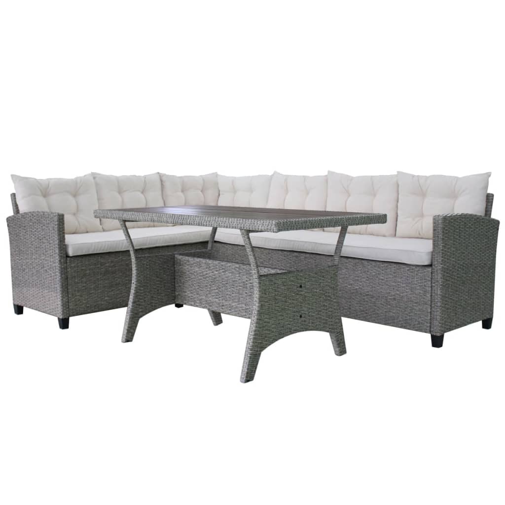 vidaXL 3 pcs conjunto lounge de jardim c/ almofadões vime PE cinzento