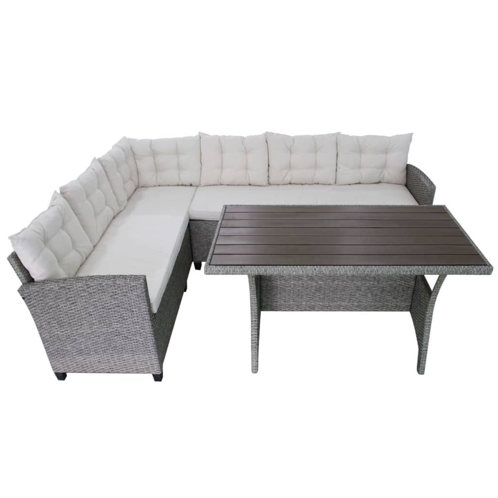 vidaXL 3 pcs conjunto lounge de jardim c/ almofadões vime PE cinzento